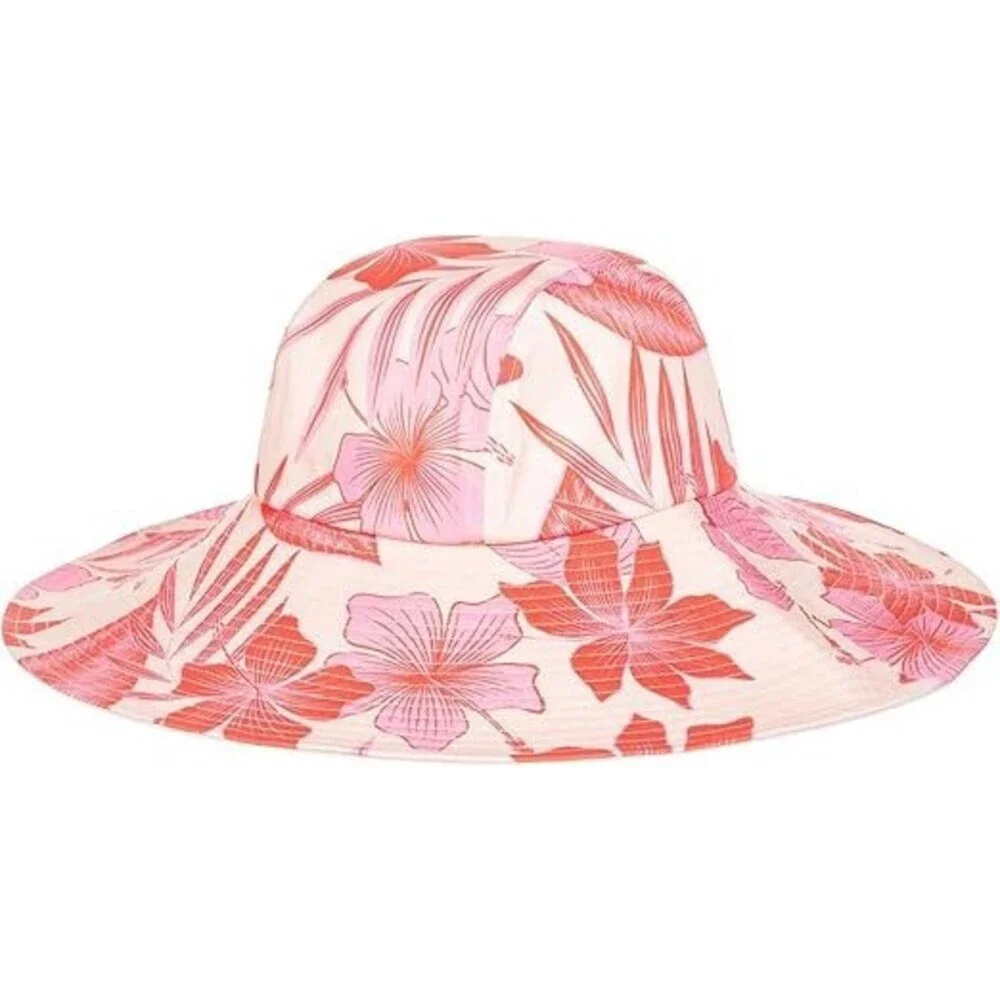 Roxy Star Is Born Womens Small Pale Dogwood Hibiscus Wide Brim Bucket Hat RED894